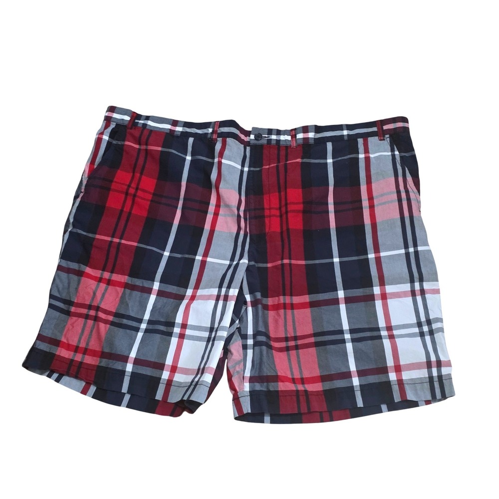 Tommy Hilfiger Mens 52 Plaid Shorts Red Navy Blue White Classic Fit Flat Front